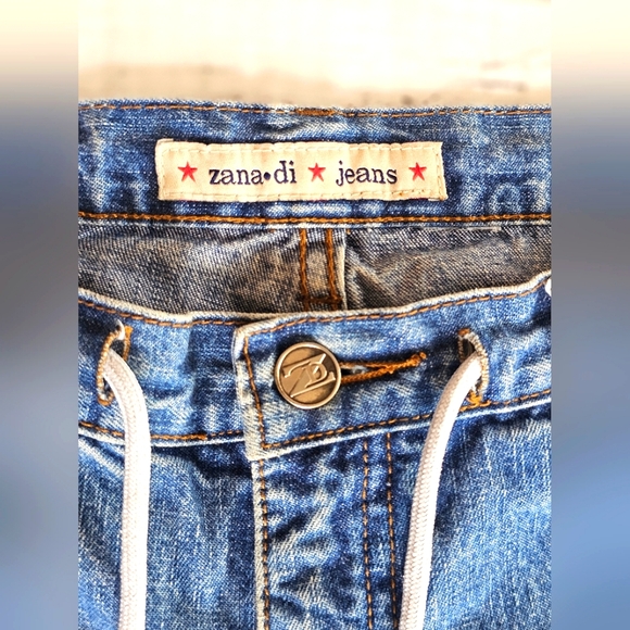 Vintage Y2k Zana Di Blue Denim Cargo Pocket Jeans Flare Distressed w/ Tie String - Picture 6 of 13